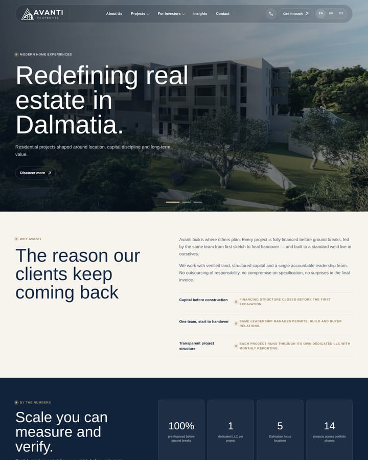 Izrada web stranice, Avanti Properties · Nekretnine