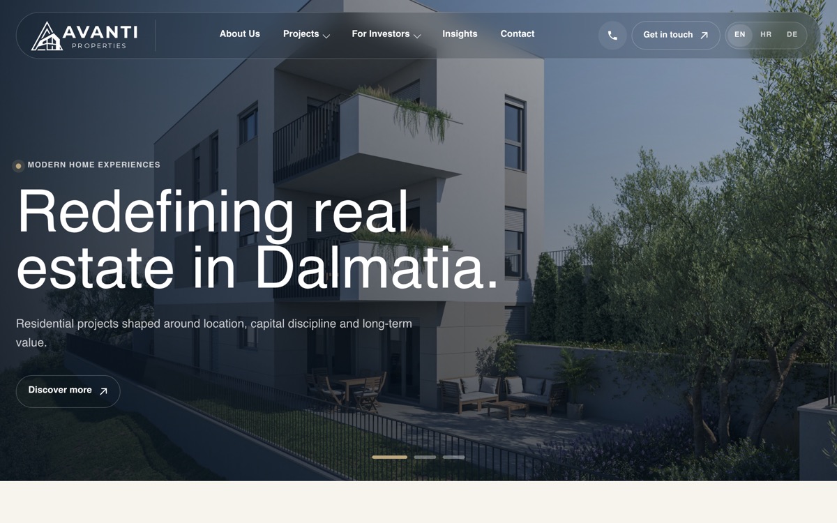 Izrada web stranice — Avanti Properties