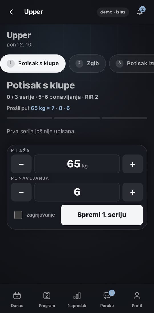 Big Beard Man app: logging sets with weight and reps