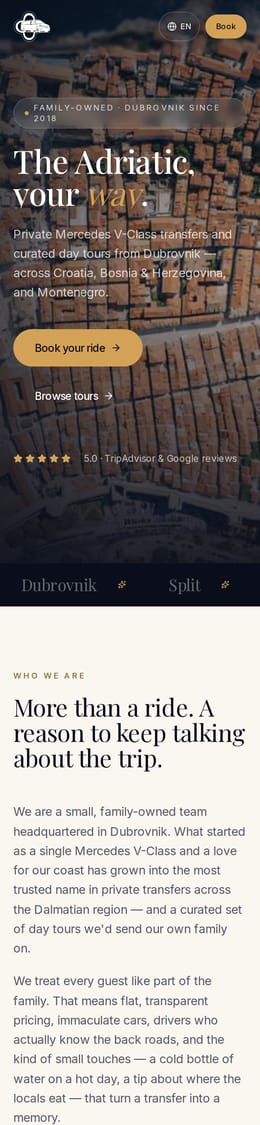 Izrada web stranice, Dubrovnik4U Transfers · Privatni transferi i izleti, na mobitelu