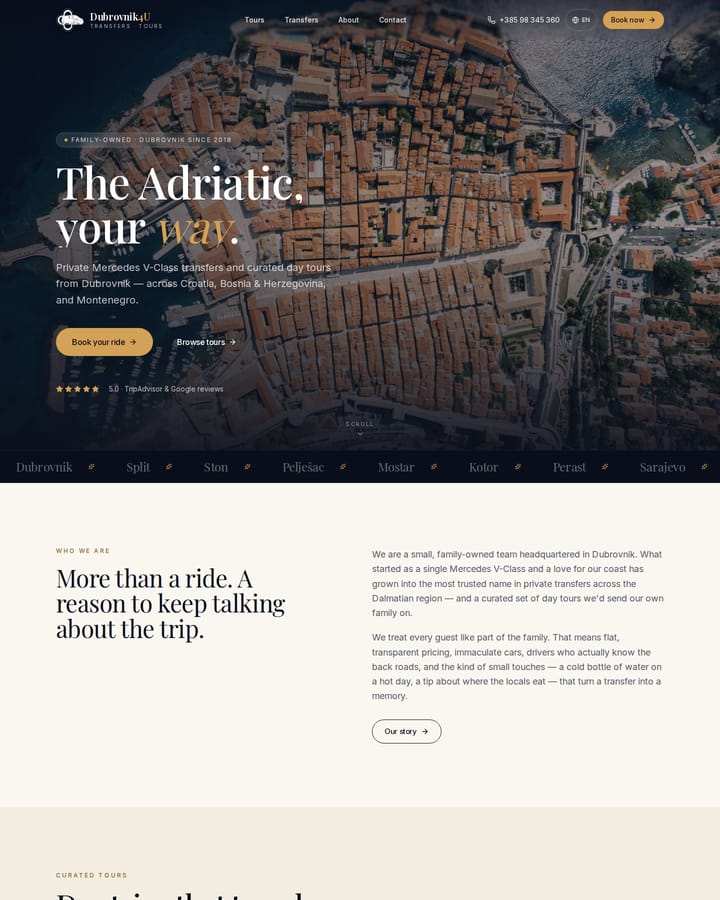 Izrada web stranice, Dubrovnik4U Transfers · Privatni transferi i izleti