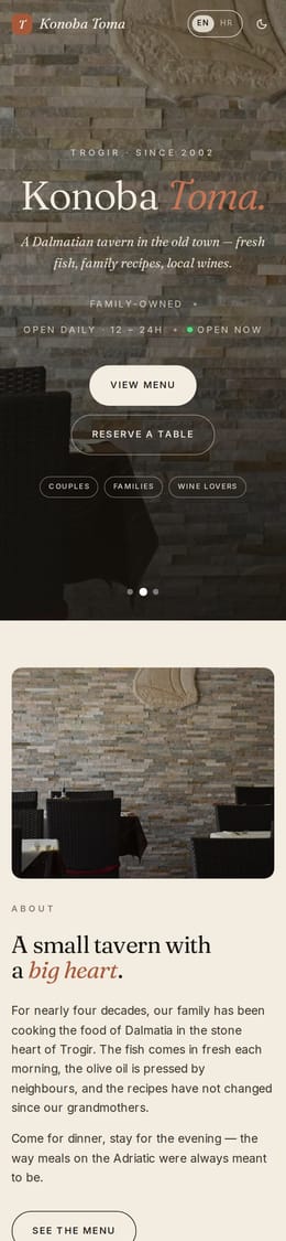 Izrada web stranice, Konoba Toma · Konoba, na mobitelu