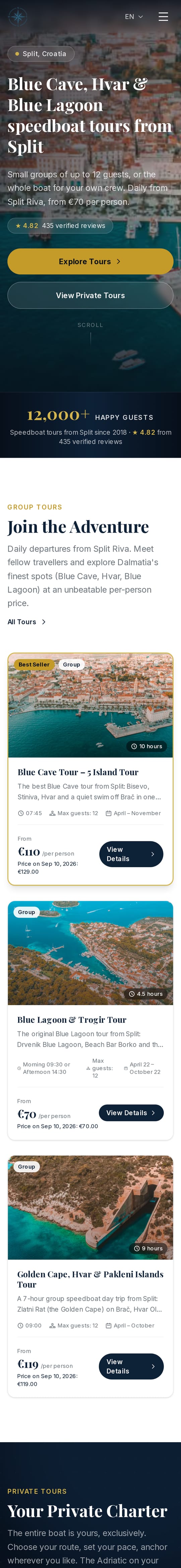 Website: Navy Blue Yachting & Blue Cave Tours, on mobile