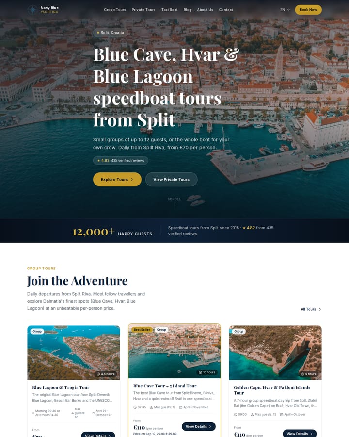 Izrada web stranice, Navy Blue Yachting & Blue Cave Tours · Booking