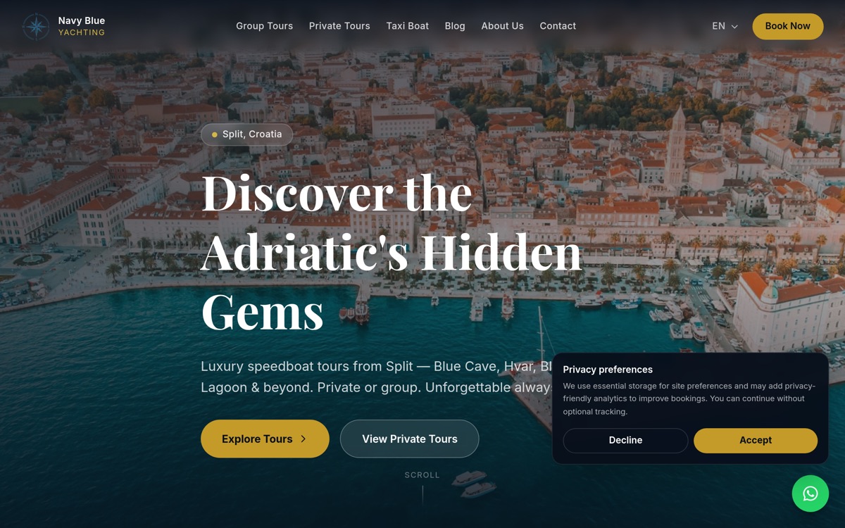 Izrada web stranice i booking sustava za najam jahti — Navy Blue Yachting, Strigy Studio