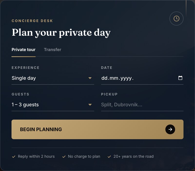 Concierge desk — odabir privatne ture ili transfera
