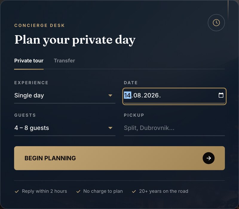 Concierge desk — odabran datum i broj gostiju