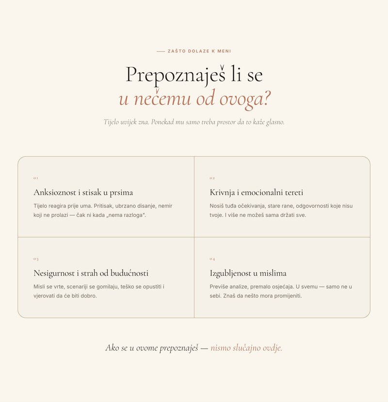 Sekcija „Prepoznaješ li se u nečemu od ovoga?“ s četiri kartice situacija