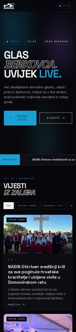 Izrada web stranice, Radio Benkovac · Mediji, na mobitelu