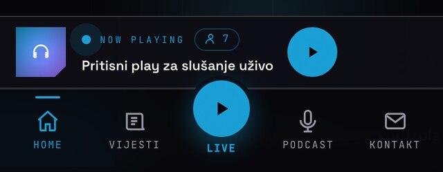 Mobilni mini player Radio Benkovca u stanju mirovanja s pozivom Pritisni play za slušanje uživo