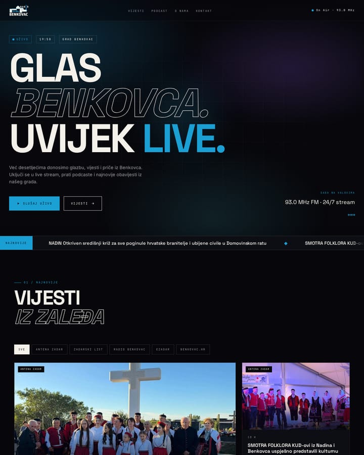 Izrada web stranice, Radio Benkovac · Mediji