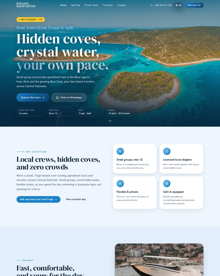 Izrada web stranice, SeaExplore · Booking