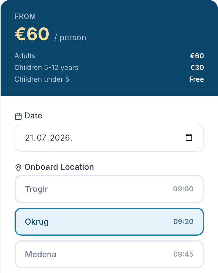 Rezervacijski widget — odabir datuma i mjesta ukrcaja