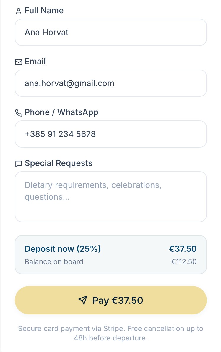Rezervacijski widget — kontakt podaci i plaćanje akontacije karticom