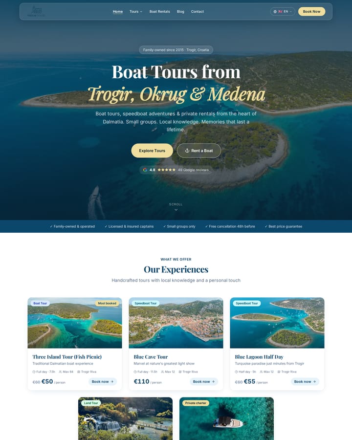 Izrada web stranice, Trogir Tours · Putnička agencija